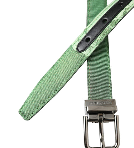 Dolce & Gabbana Green Leather Jacquard Silver Metal Buckle Belt