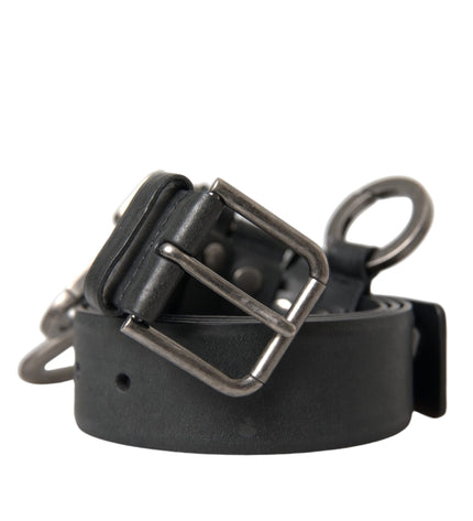 Dolce & Gabbana Black Calf Leather Silver Metal Buckle Belt