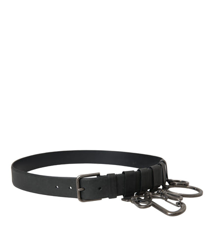 Dolce & Gabbana Black Calf Leather Silver Metal Buckle Belt