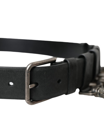 Dolce & Gabbana Black Calf Leather Silver Metal Buckle Belt