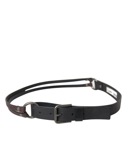 Dolce & Gabbana Black Brown Leather Silver Metal Buckle Belt