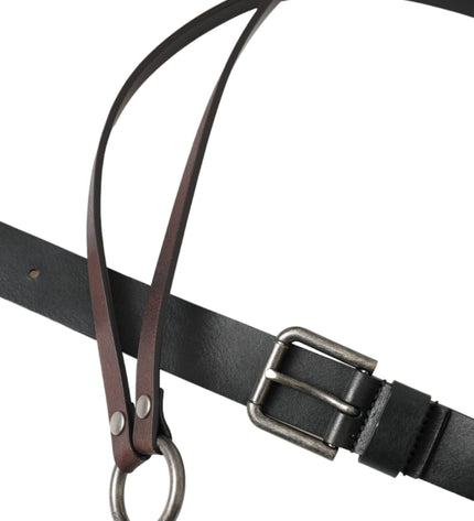 Dolce & Gabbana Black Brown Leather Silver Metal Buckle Belt