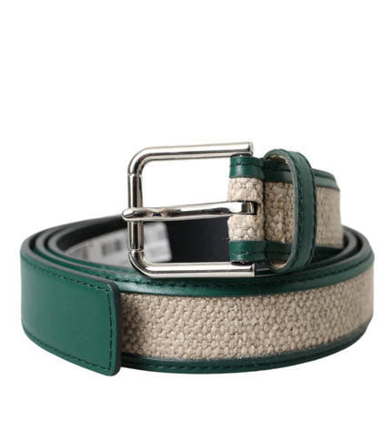 Dolce & Gabbana Green Beige Leather Weaved Metal Buckle Belt