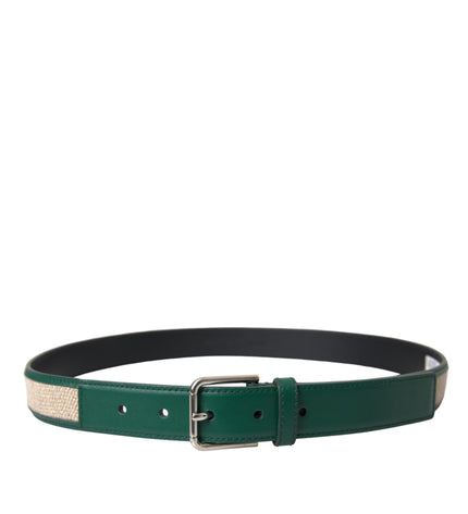 Dolce & Gabbana Green Beige Leather Weaved Metal Buckle Belt