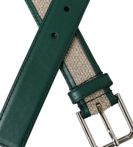 Dolce & Gabbana Green Beige Leather Weaved Metal Buckle Belt