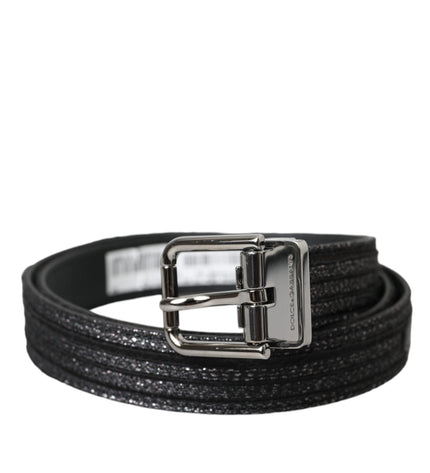 Dolce & Gabbana Black Jacquard Stripes Silver Metal Buckle Belt