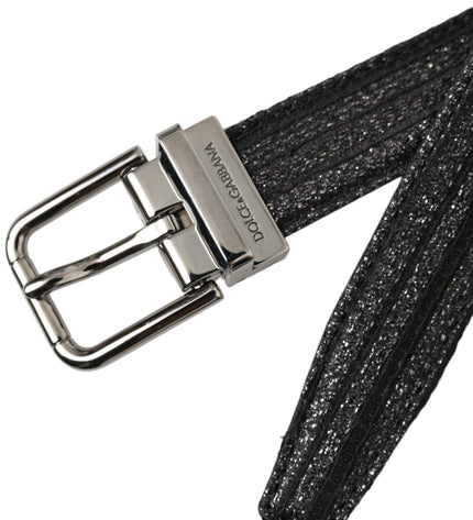 Dolce & Gabbana Black Jacquard Stripes Silver Metal Buckle Belt