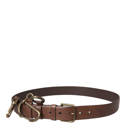 Dolce & Gabbana Brown Calf Leather Gold Metal Buckle Belt Men