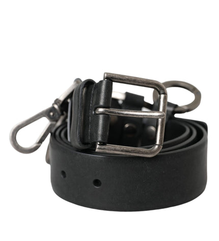 Dolce & Gabbana Black Calf Leather Silver Metal Buckle Belt