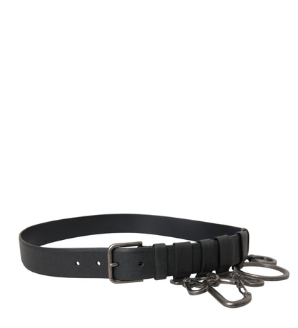 Dolce & Gabbana Black Calf Leather Silver Metal Buckle Belt