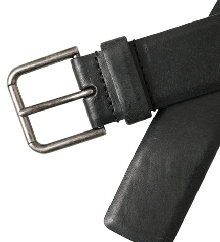 Dolce & Gabbana Black Calf Leather Silver Metal Buckle Belt