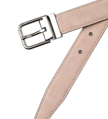 Dolce & Gabbana Beige Suede Leather Silver Buckle Belt Men