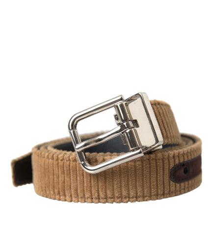 Dolce & Gabbana Brown Velvet Silver Metal Buckle Belt Men