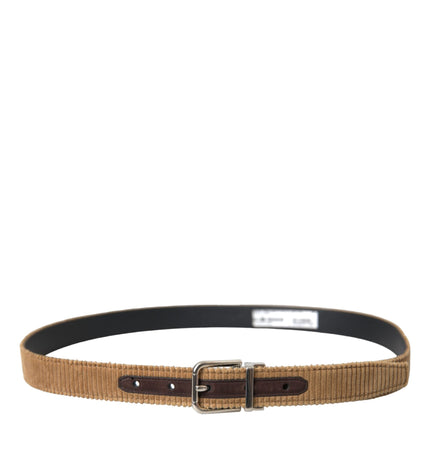 Dolce & Gabbana Brown Velvet Silver Metal Buckle Belt Men