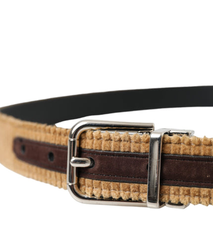 Dolce & Gabbana Brown Velvet Silver Metal Buckle Belt Men