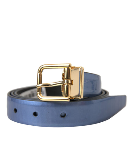 Dolce & Gabbana Metallic Blue Leather Gold Metal Buckle Belt