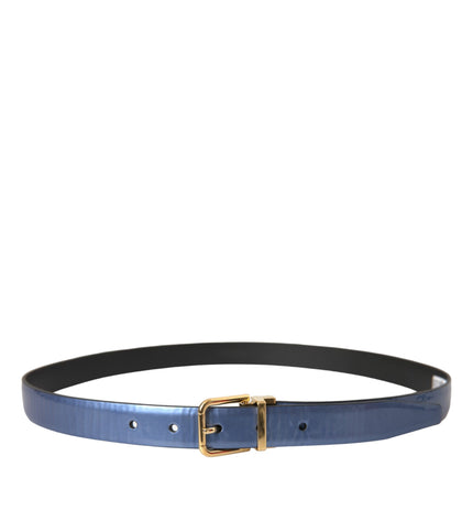 Dolce & Gabbana Metallic Blue Leather Gold Metal Buckle Belt