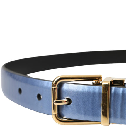 Dolce & Gabbana Metallic Blue Leather Gold Metal Buckle Belt