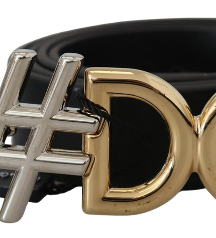 Dolce & Gabbana Black Leather Metal #DG Logo Buckle Belt