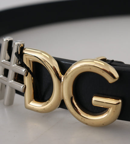 Dolce & Gabbana Black Leather Metal #DG Logo Buckle Belt