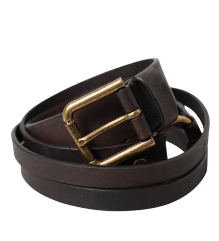 Dolce & Gabbana Dark Brown Leather Gold Metal Buckle Women Belt