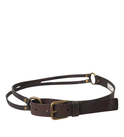 Dolce & Gabbana Dark Brown Leather Gold Metal Buckle Women Belt