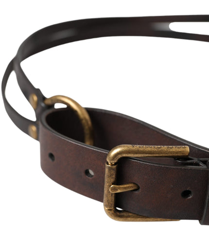 Dolce & Gabbana Dark Brown Leather Gold Metal Buckle Women Belt