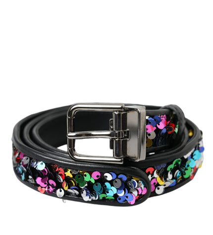 Dolce & Gabbana Black Sequined Silver Metal Buckle Women Belt