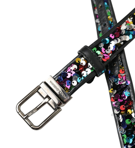 Dolce & Gabbana Black Sequined Silver Metal Buckle Women Belt