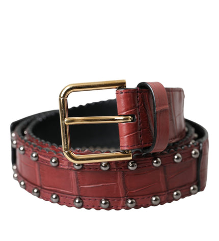 Dolce & Gabbana Brown Alligator Leather Studded Metal Buckle Belt