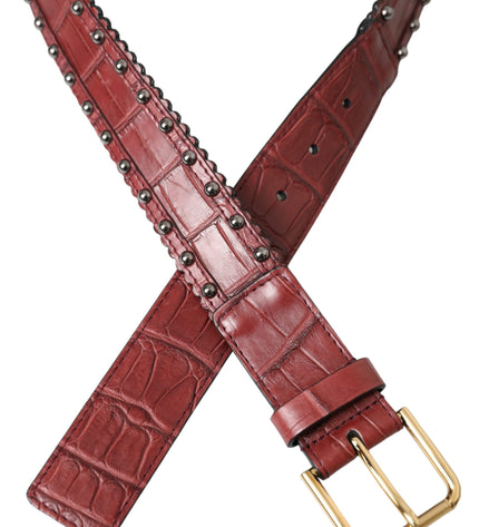 Dolce & Gabbana Brown Alligator Leather Studded Metal Buckle Belt