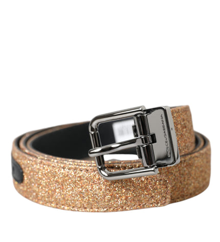 Dolce & Gabbana Gold Glitter Leather Silver Metal Buckle Belt