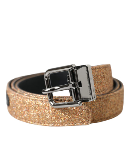 Dolce & Gabbana Gold Glitter Leather Silver Metal Buckle Belt