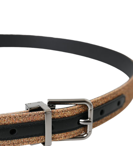 Dolce & Gabbana Gold Glitter Leather Silver Metal Buckle Belt