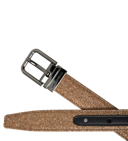 Dolce & Gabbana Gold Glitter Leather Silver Metal Buckle Belt