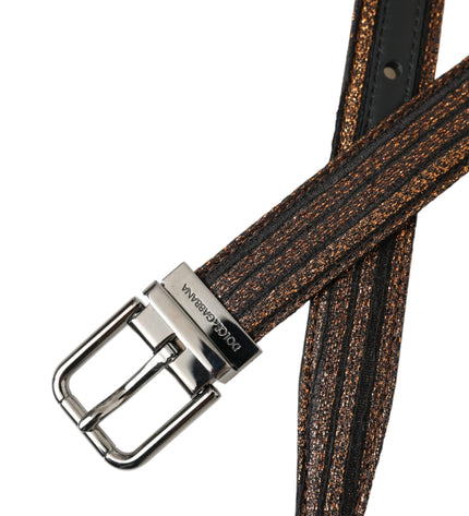 Dolce & Gabbana Gold Jacquard Stripes Silver Metal Buckle Belt