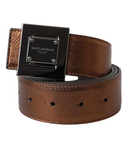 Dolce & Gabbana Metallic Bronze Leather Square Metal Buckle Belt