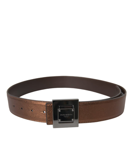 Dolce & Gabbana Metallic Bronze Leather Square Metal Buckle Belt