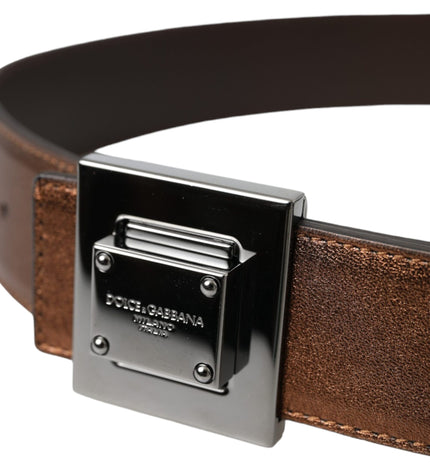 Dolce & Gabbana Metallic Bronze Leather Square Metal Buckle Belt