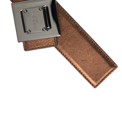 Dolce & Gabbana Metallic Bronze Leather Square Metal Buckle Belt