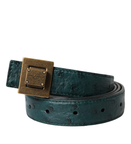 Dolce & Gabbana Dark Green Leather Square Metal Buckle Belt