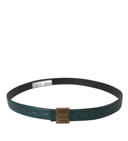 Dolce & Gabbana Dark Green Leather Square Metal Buckle Belt