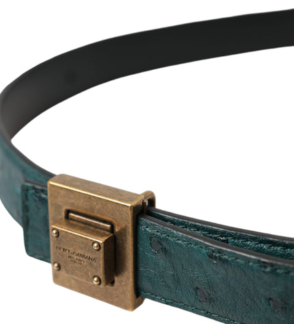 Dolce & Gabbana Dark Green Leather Square Metal Buckle Belt