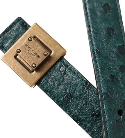 Dolce & Gabbana Dark Green Leather Square Metal Buckle Belt