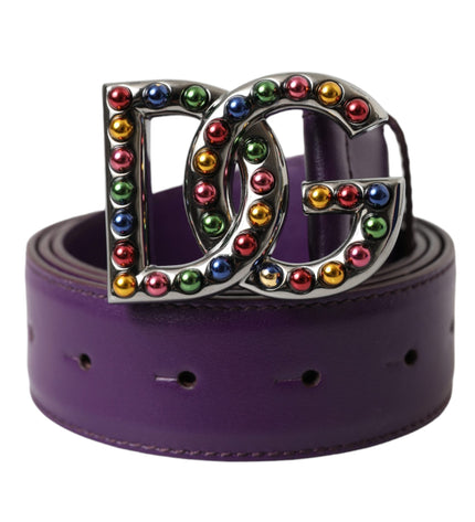 Dolce & Gabbana Purple Leather DG Logo Studs Metal Buckle Belt