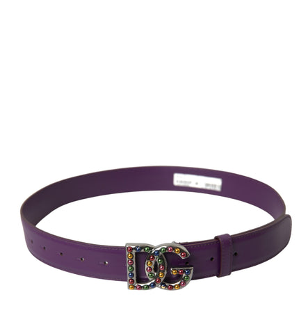 Dolce & Gabbana Purple Leather DG Logo Studs Metal Buckle Belt