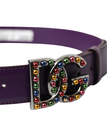 Dolce & Gabbana Purple Leather DG Logo Studs Metal Buckle Belt