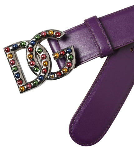 Dolce & Gabbana Purple Leather DG Logo Studs Metal Buckle Belt