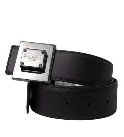 Dolce & Gabbana Black Calf Leather Square Metal Buckle Belt