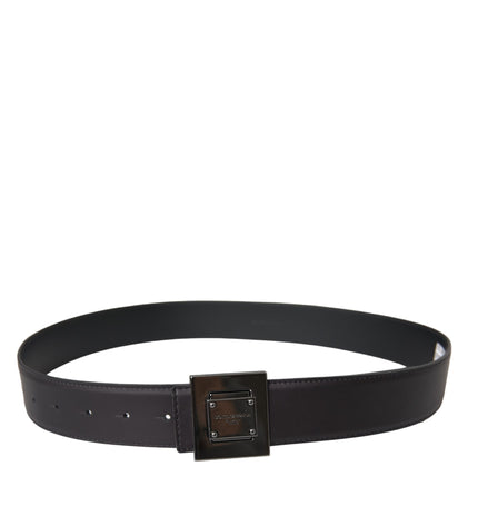 Dolce & Gabbana Black Calf Leather Square Metal Buckle Belt